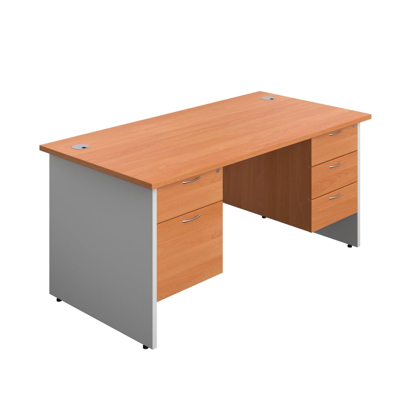 Aztec|Panel|Rectangular Desk with 2 and 3 Drawer Fixed Pedestal|1600x800|Beech-White