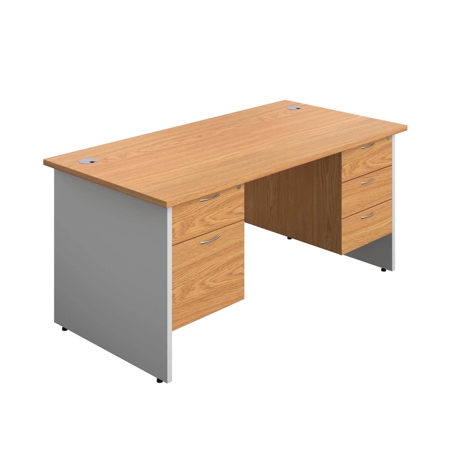 Aztec|Panel|Rectangular Desk with 2 and 3 Drawer Fixed Pedestal|1600x800|Nova Oak-White