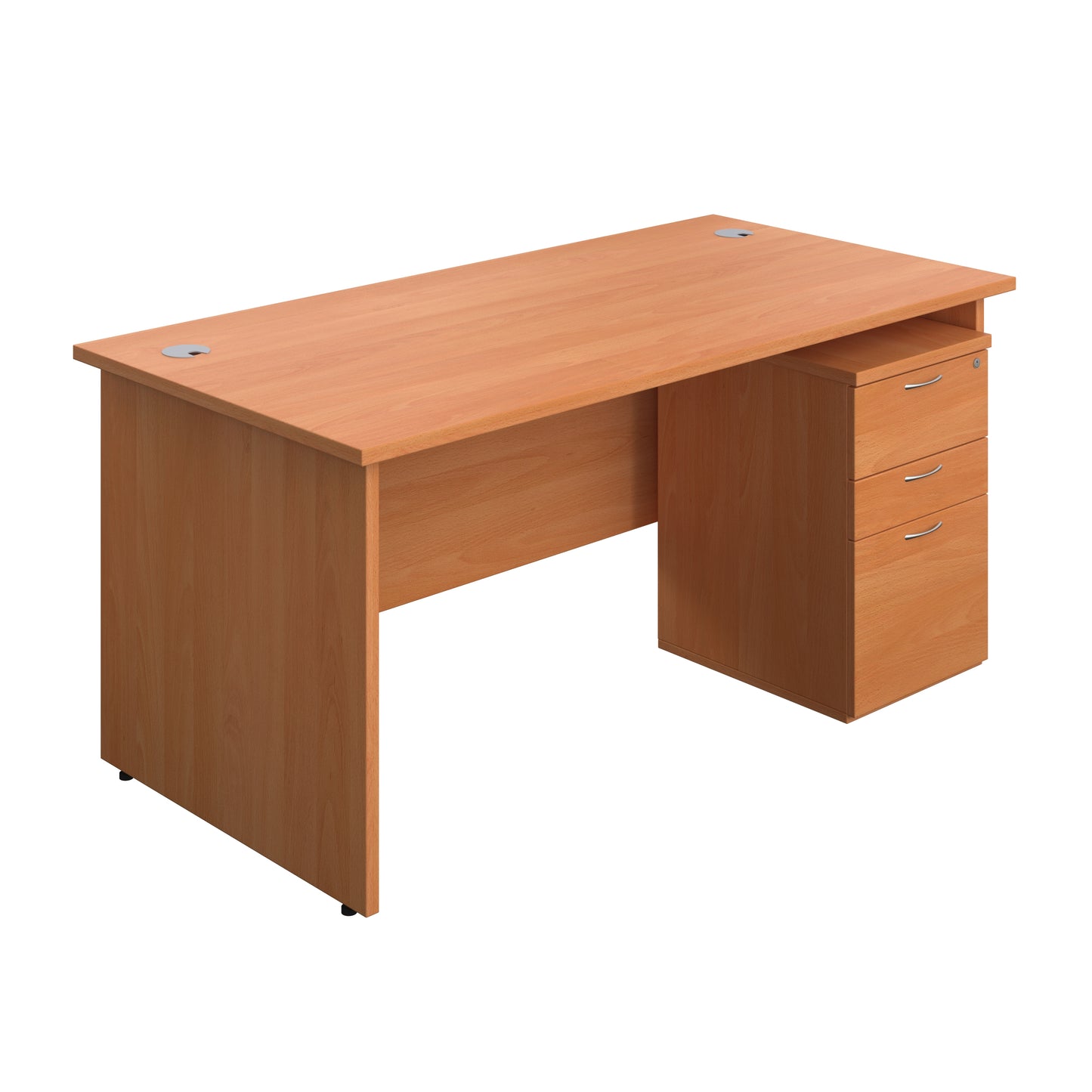 Aztec|Panel|Rectangular Desk with 3 Drawer High Mobile Pedestal|1600x800|Beech