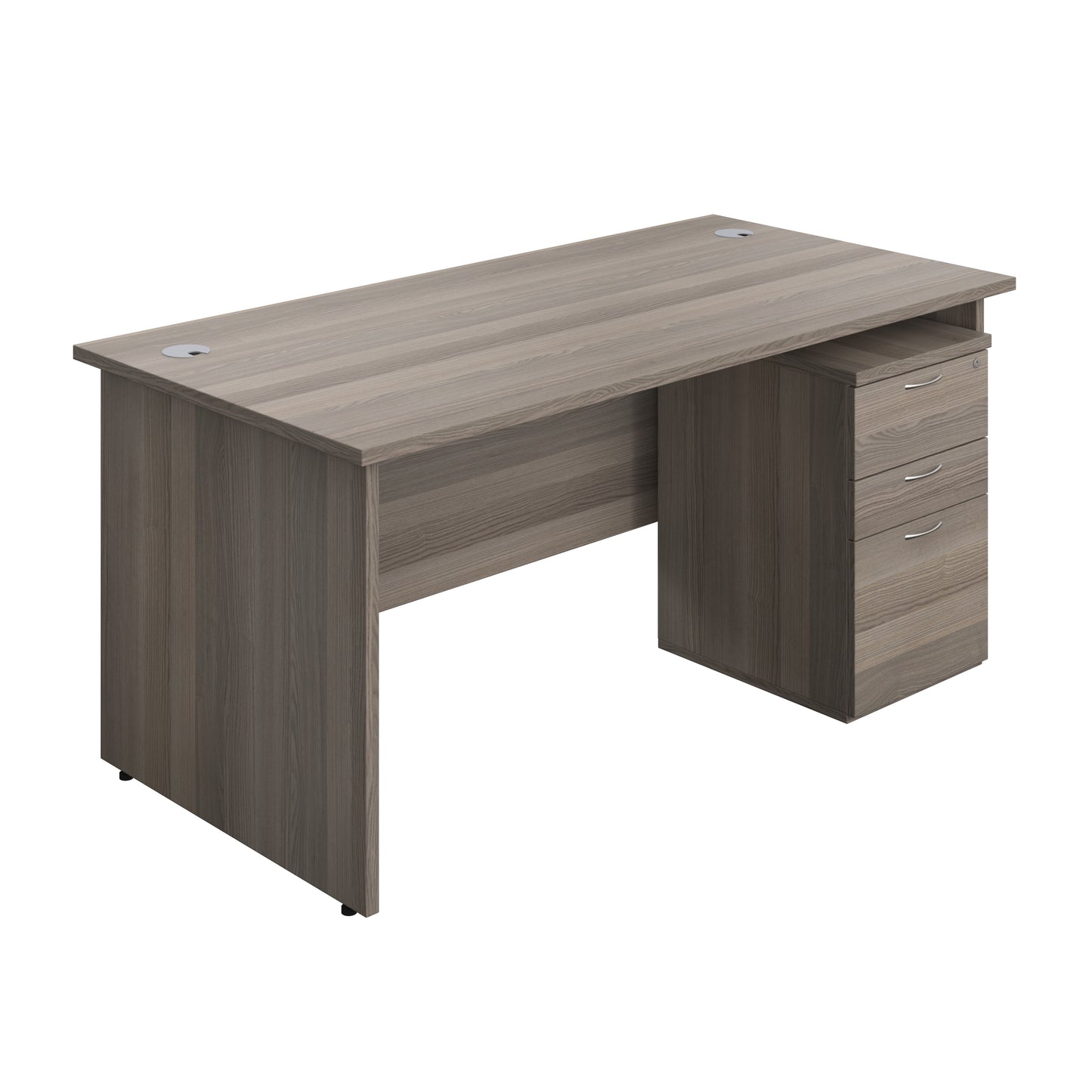 Aztec|Panel|Rectangular Desk with 3 Drawer High Mobile Pedestal|1600x800|Grey Oak
