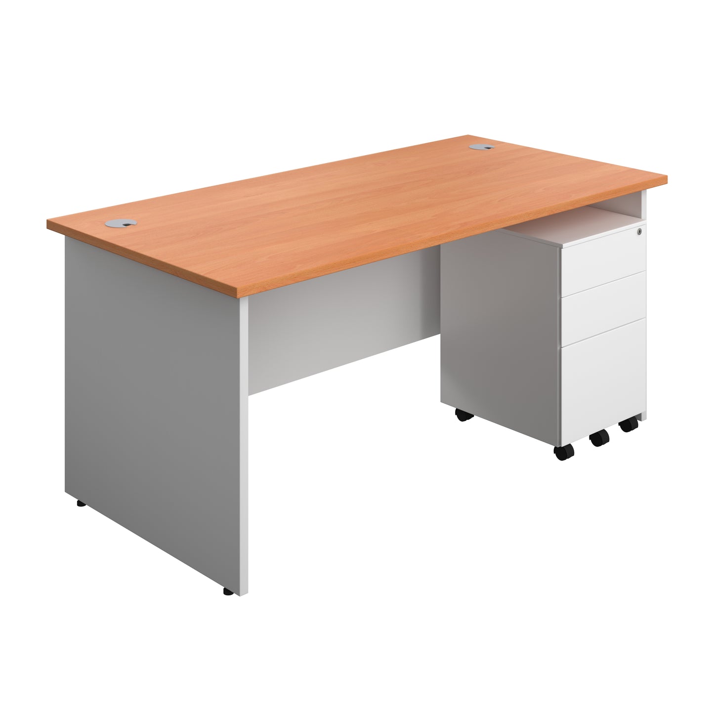 Aztec|Panel|Rectangular Desk with 3 Drawer Steel Pedestal|1600x800|Beech-White