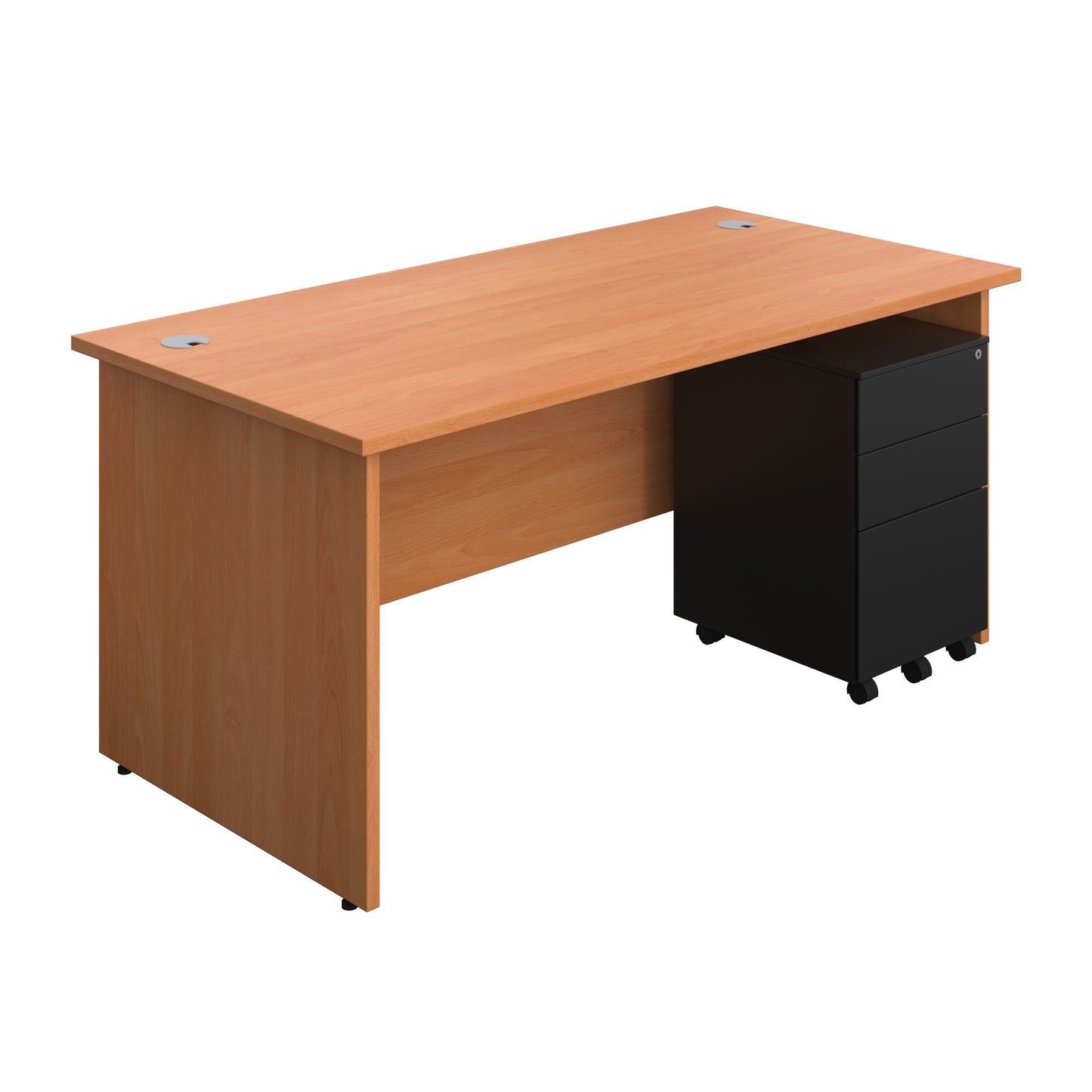 Aztec|Panel|Rectangular Desk with 3 Drawer Black Steel Pedestal|1600x800|Beech
