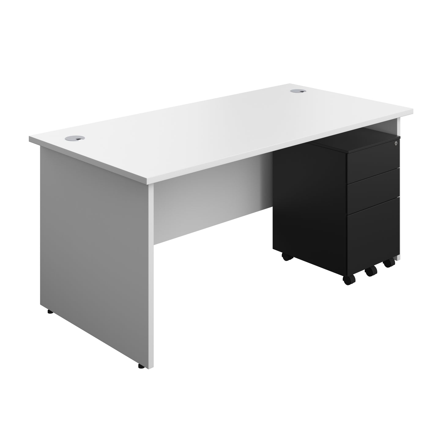 Aztec|Panel|Rectangular Desk with 3 Drawer Black Steel Pedestal|1600x800|White