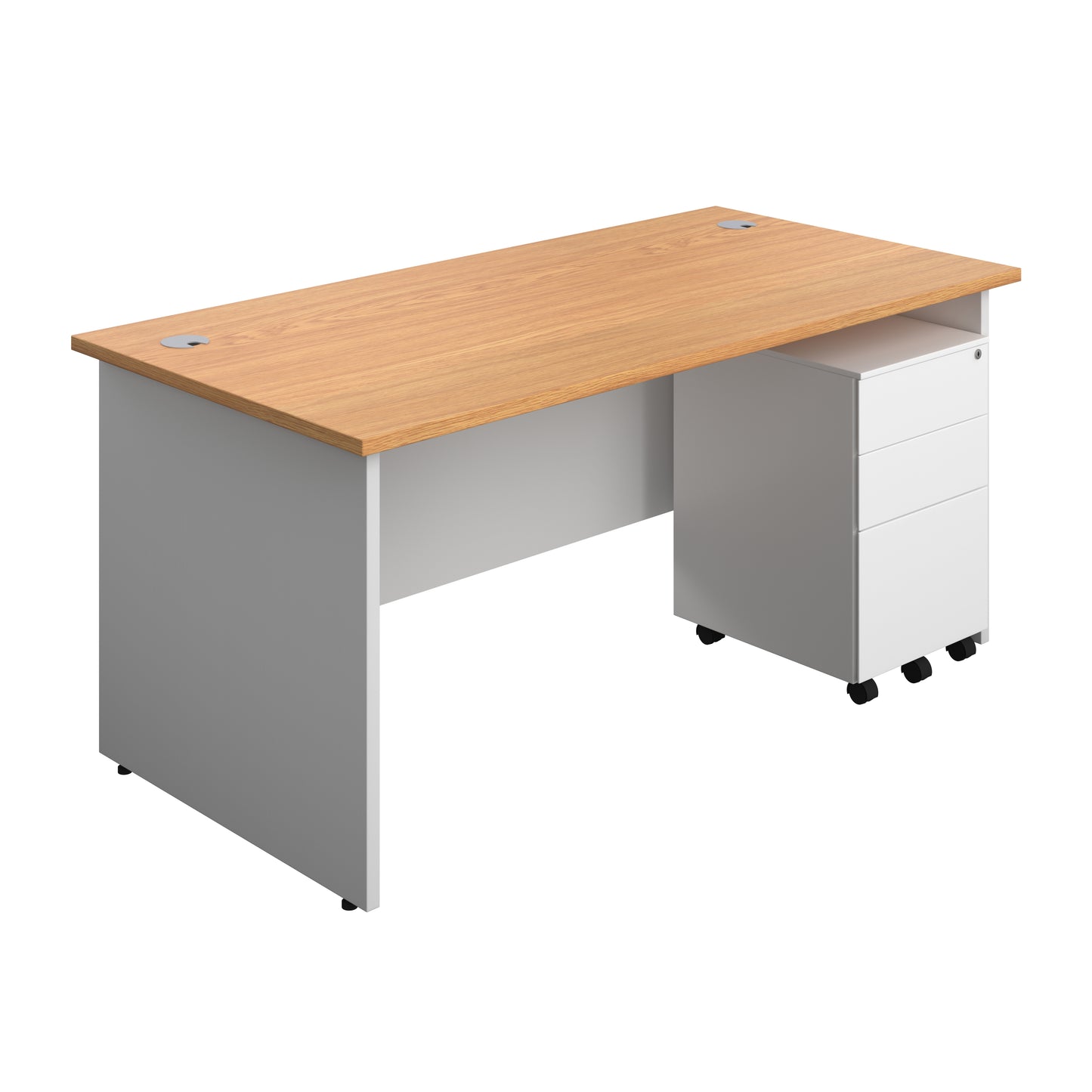 Aztec|Panel|Rectangular Desk with 3 Drawer Steel Pedestal|1600x800|Nova Oak-White