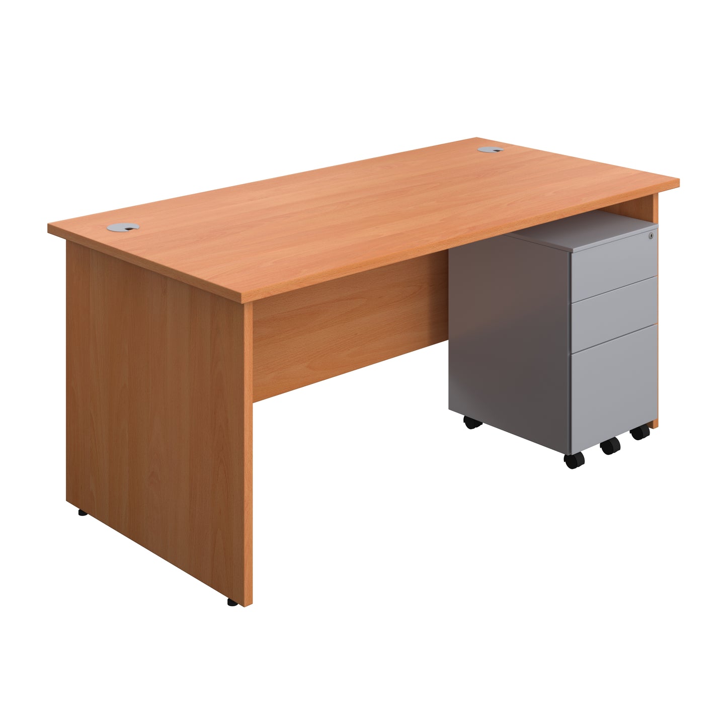 Aztec|Panel|Rectangular Desk with 3 Drawer Silver Steel Pedestal|1600x800|Beech