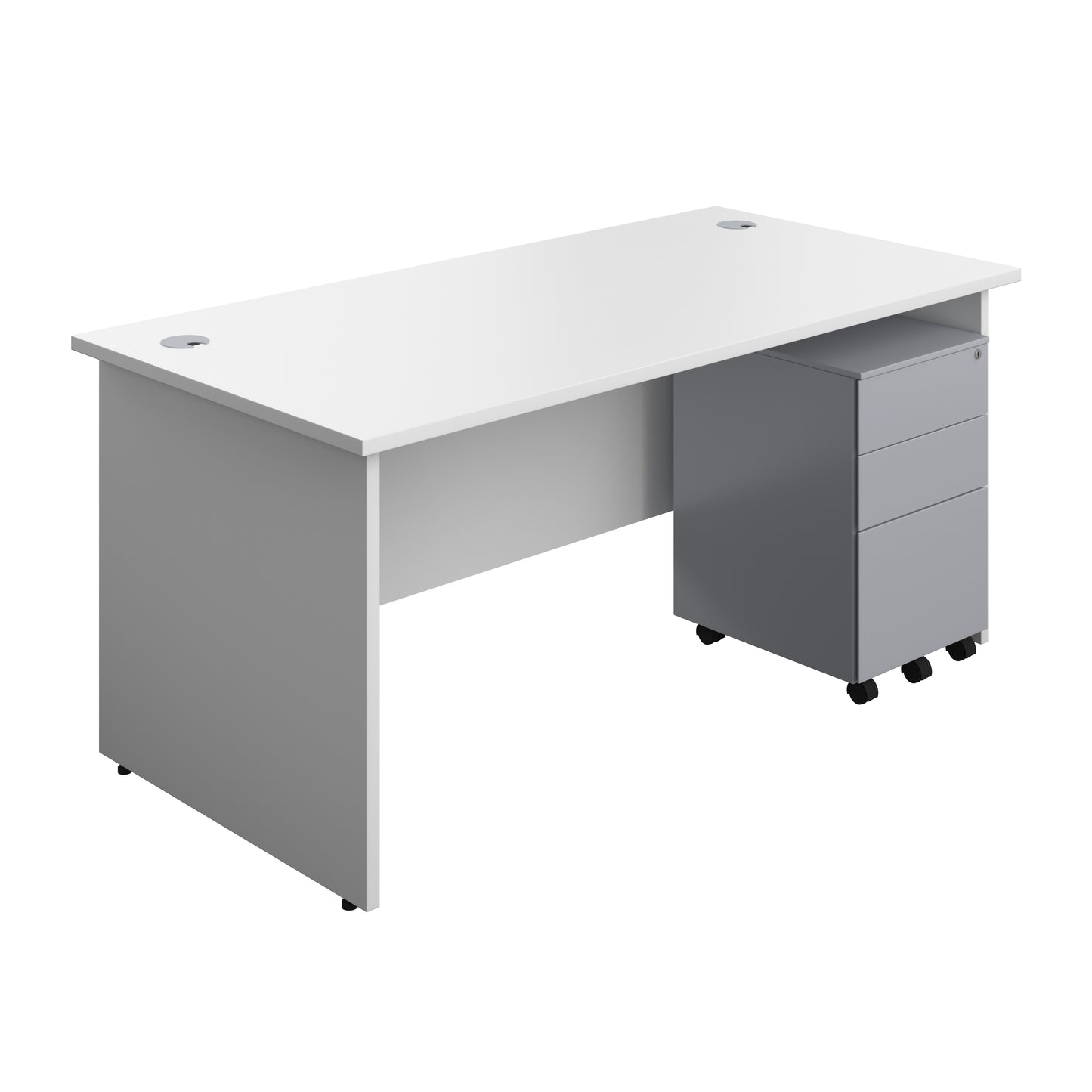 Aztec|Panel|Rectangular Desk with 3 Drawer Silver Steel Pedestal|1600x800|White