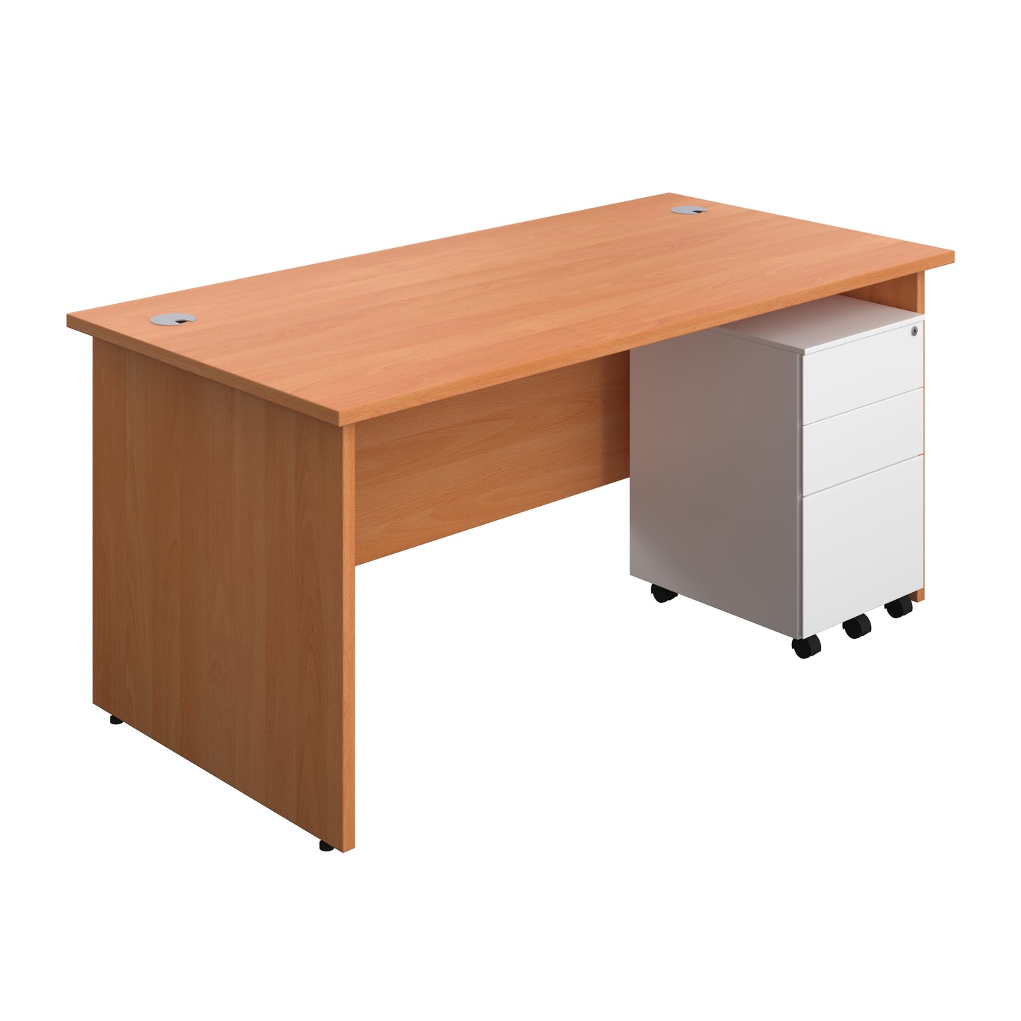 Aztec|Panel|Rectangular Desk with 3 Drawer White Steel Pedestal|1600x800|Beech