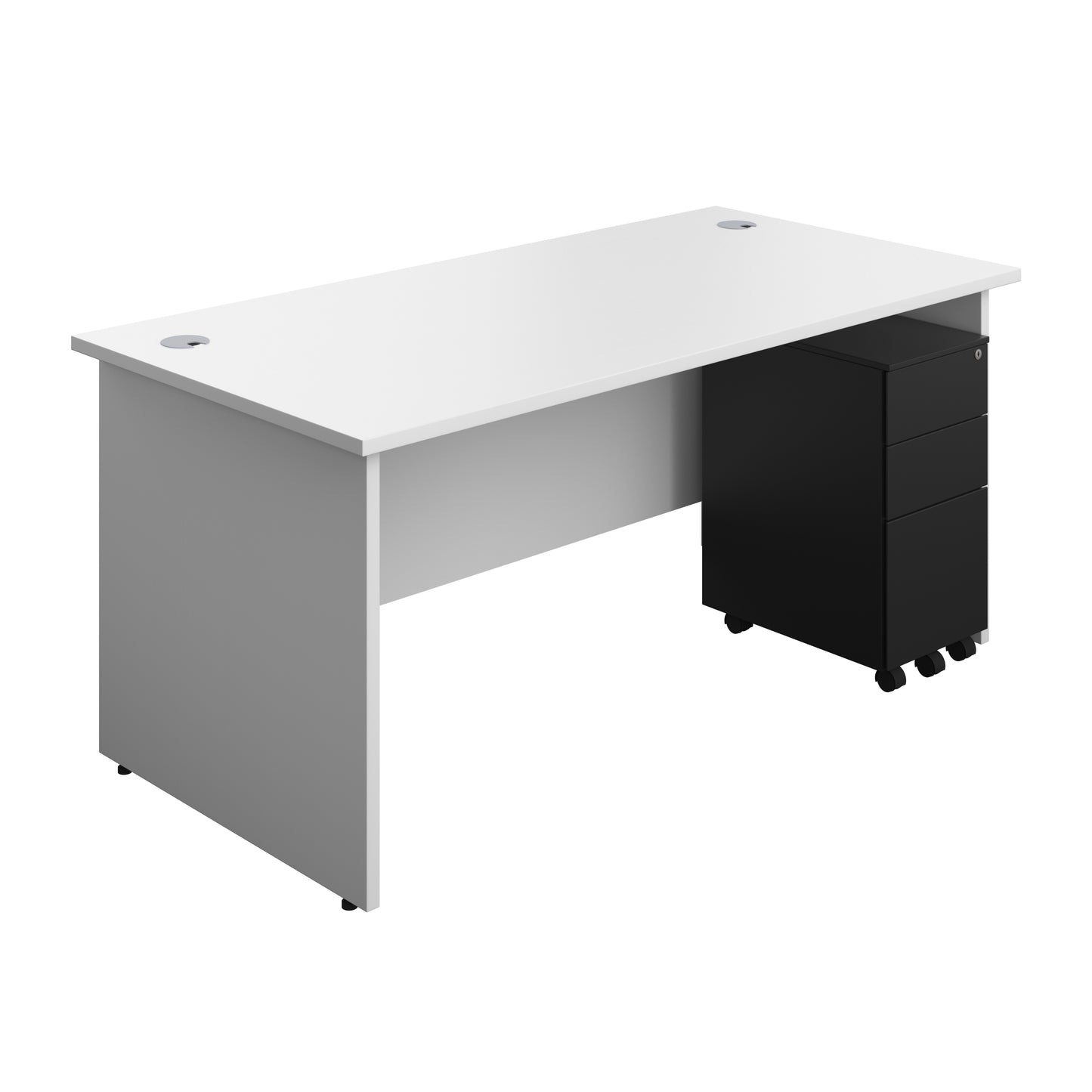 Aztec|Panel|Rectangular Desk with 3 Drawer Black Slimline Steel Pedestal|1600x800|White
