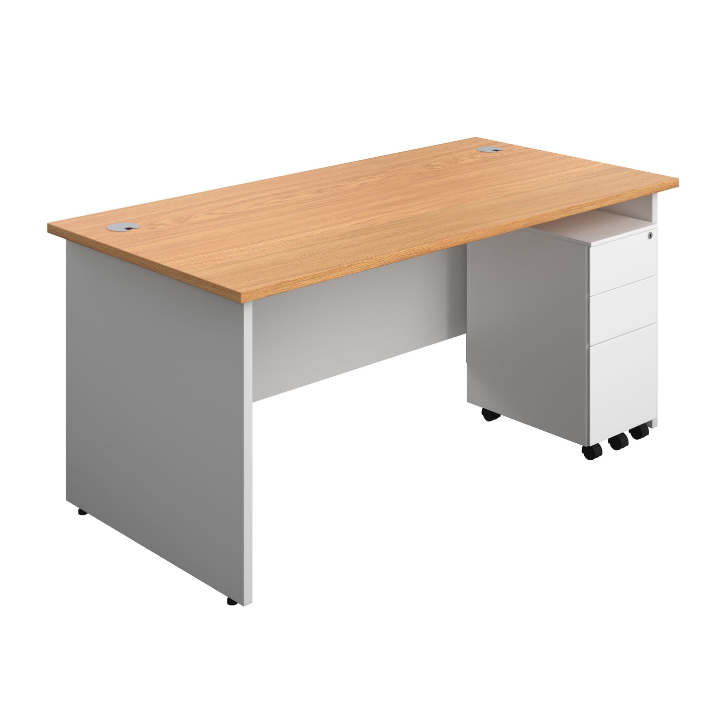 Aztec|Panel|Rectangular Desk with 3 Drawer Slimline Steel Pedestal|1600x800|Nova Oak-White