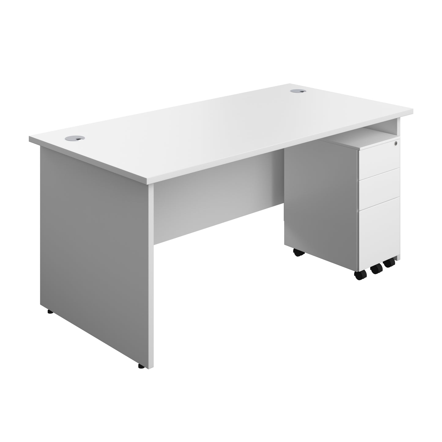 Aztec|Panel|Rectangular Desk with 3 Drawer Slimline Steel Pedestal|1600x800|White