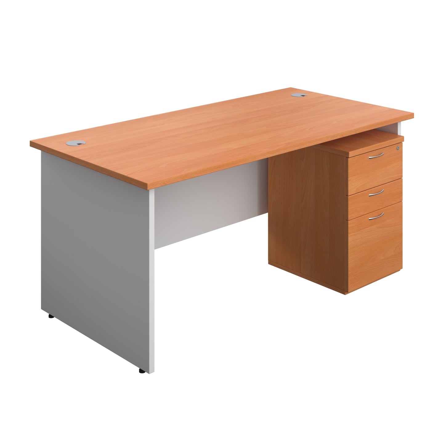 Aztec|Panel|Rectangular Desk with 3 Drawer Under Desk Pedestal|1600x800|Beech-White