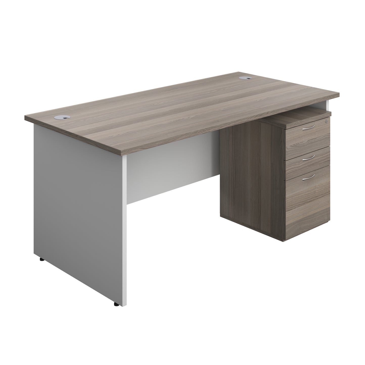 Aztec|Panel|Rectangular Desk with 3 Drawer Under Desk Pedestal|1600x800|Grey Oak-White