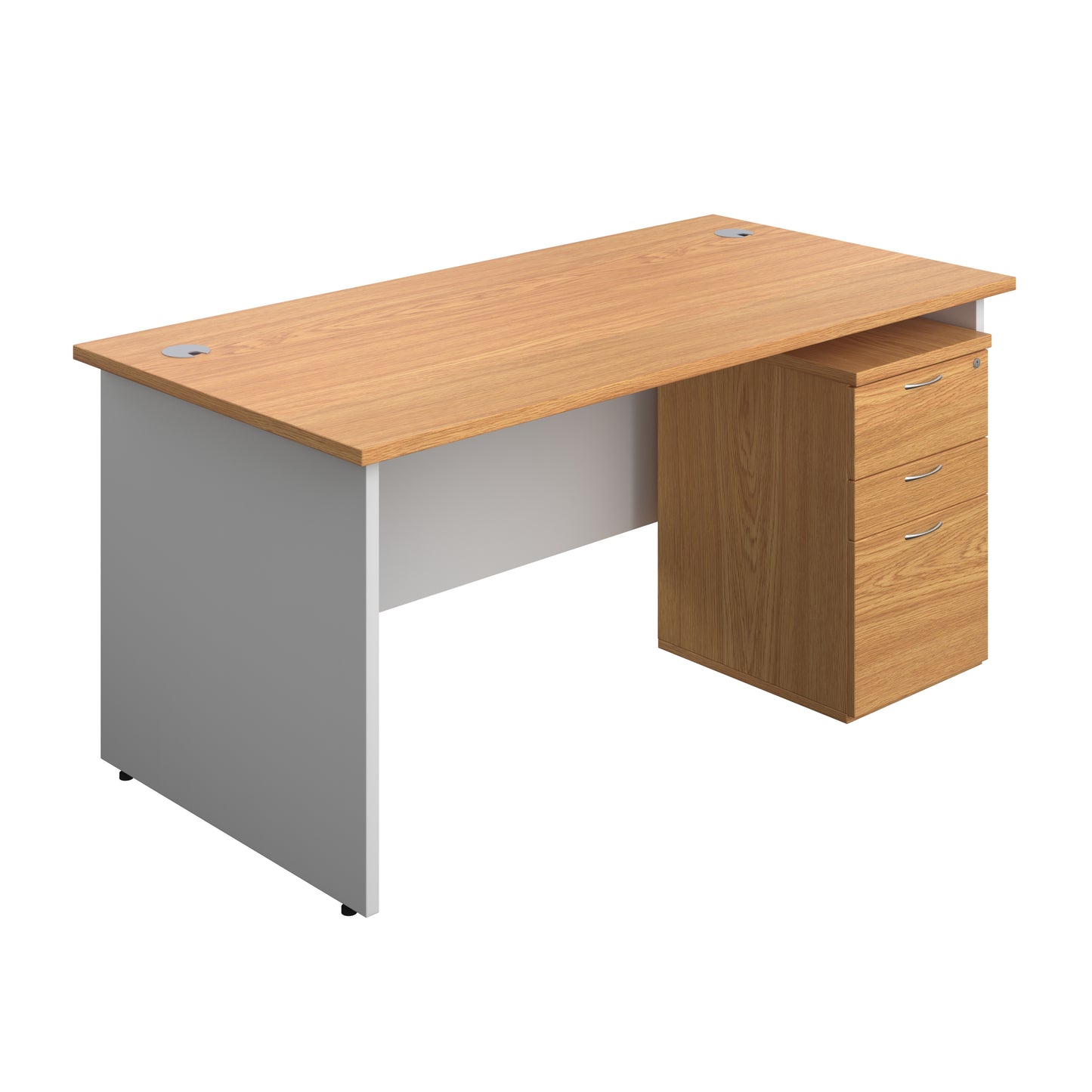 Aztec|Panel|Rectangular Desk with 3 Drawer Under Desk Pedestal|1600x800|Nova Oak-White