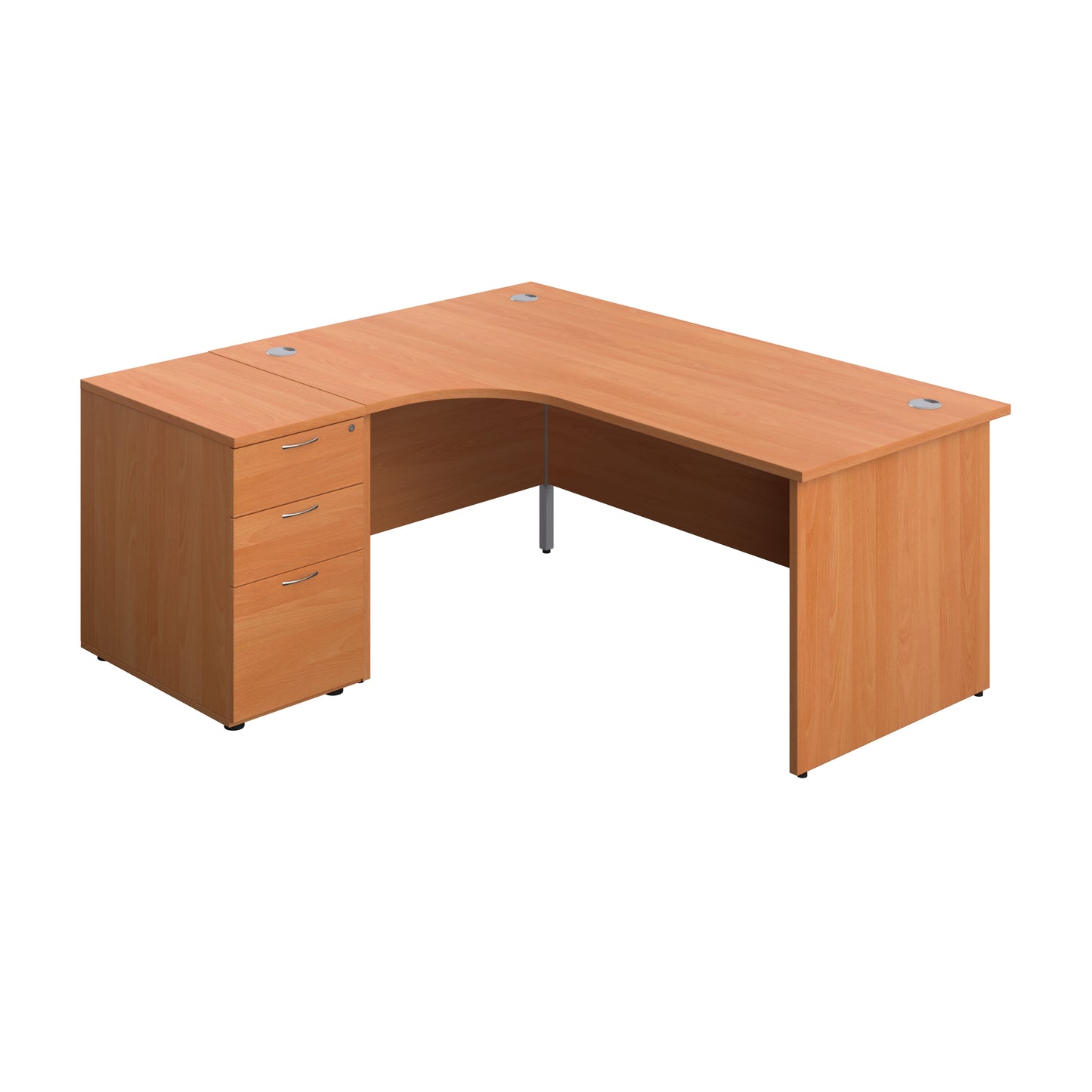 Aztec|Panel|Left Hand Radial Desk with 3 Drawer 600 Desk High Pedestal|1800x1200|Beech