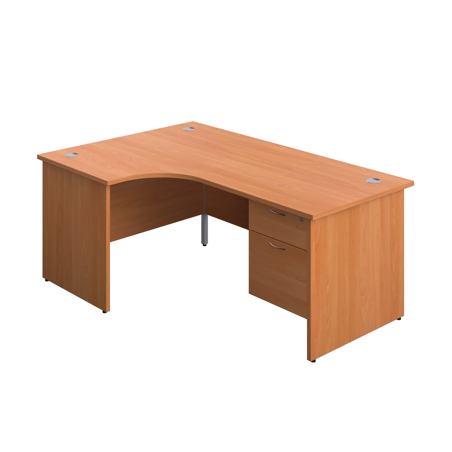 Aztec|Panel|Left Hand Radial Desk with 2 Drawer Fixed Pedestal|1800x1200|Beech