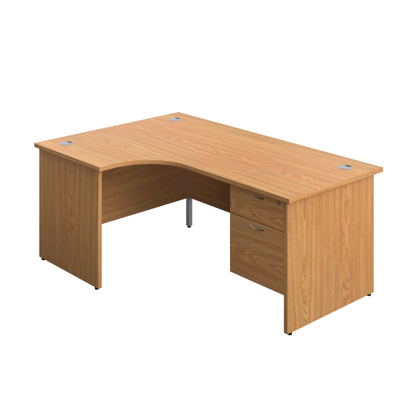Aztec|Panel|Left Hand Radial Desk with 2 Drawer Fixed Pedestal|1800x1200|Nova Oak