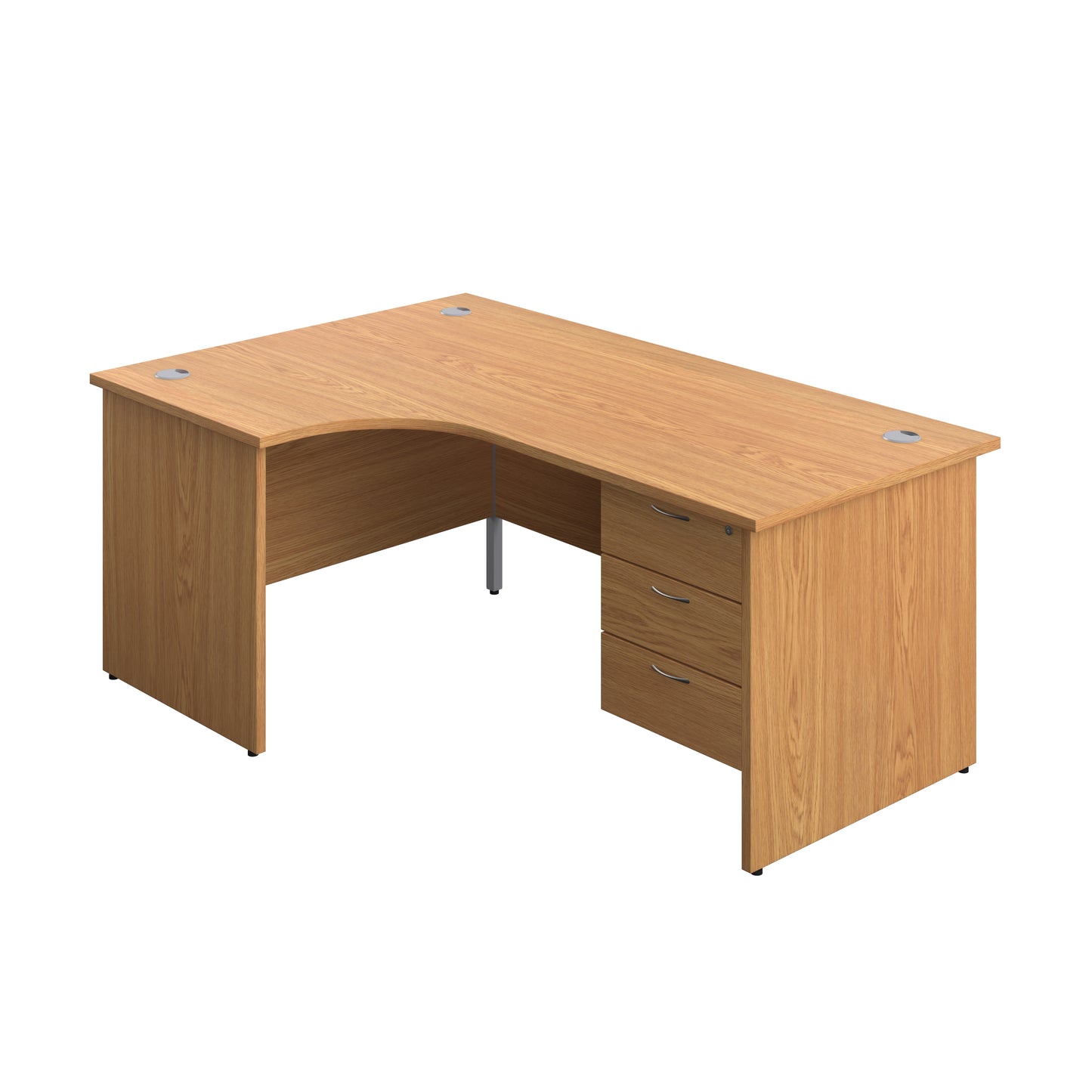 Aztec|Panel|Left Hand Radial Desk with 3 Drawer Fixed Pedestal|1800x1200|Nova Oak