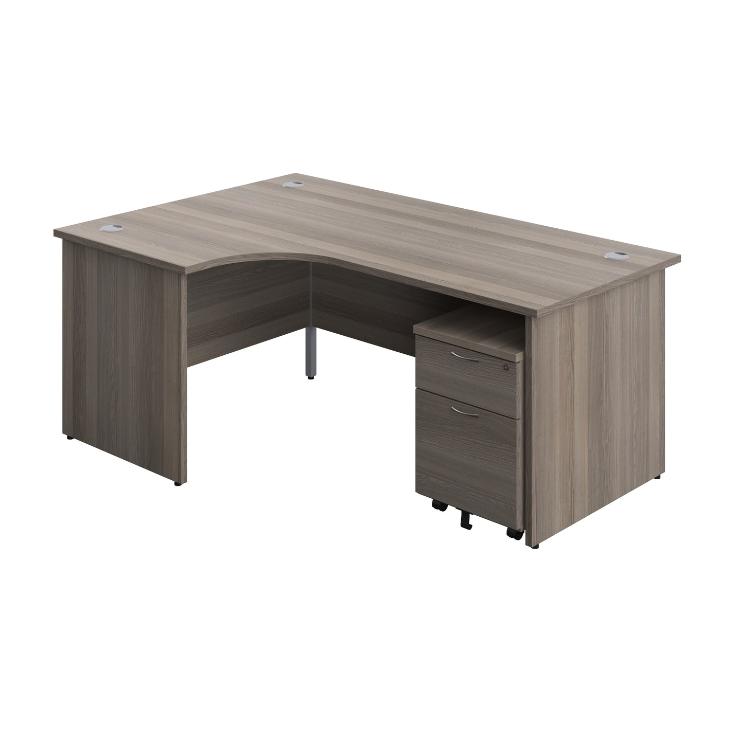 Aztec|Panel|Left Hand Radial Desk with 2 Drawer Mobile Pedestal|1800x1200|Grey Oak
