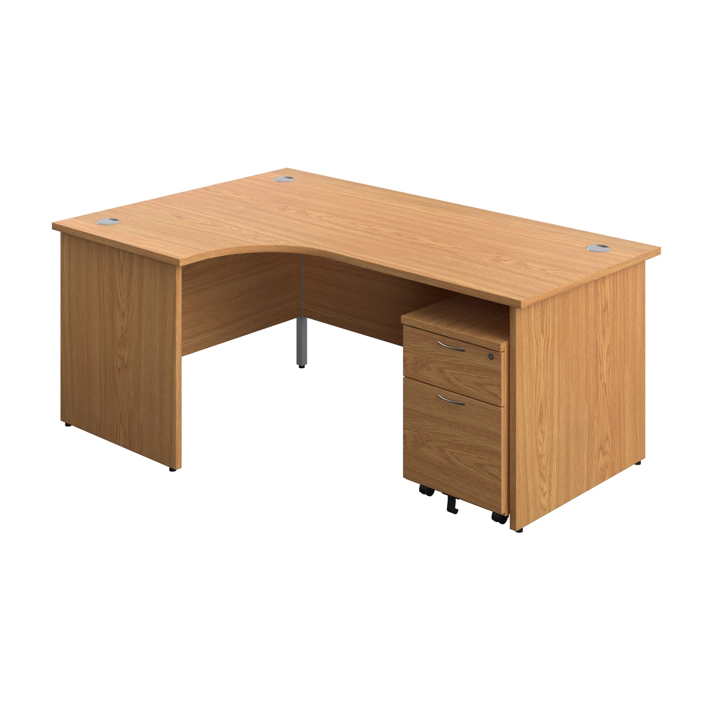 Aztec|Panel|Left Hand Radial Desk with 2 Drawer Mobile Pedestal|1800x1200|Nova Oak