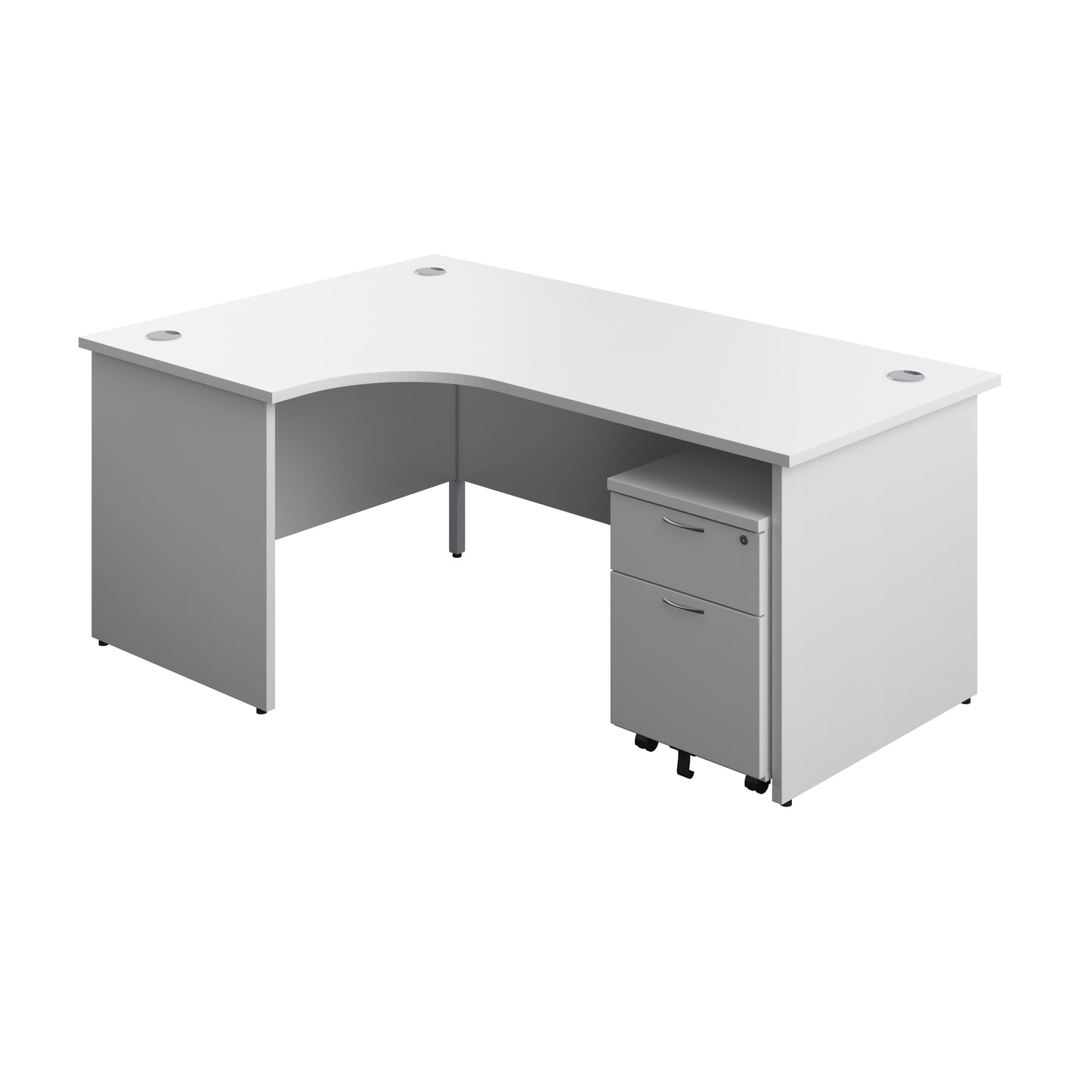 Aztec|Panel|Left Hand Radial Desk with 2 Drawer Mobile Pedestal|1800x1200|White