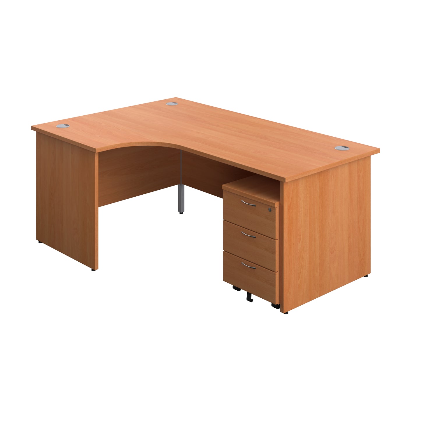 Aztec|Panel|Left Hand Radial Desk with 3 Drawer Mobile Pedestal|1800x1200|Beech