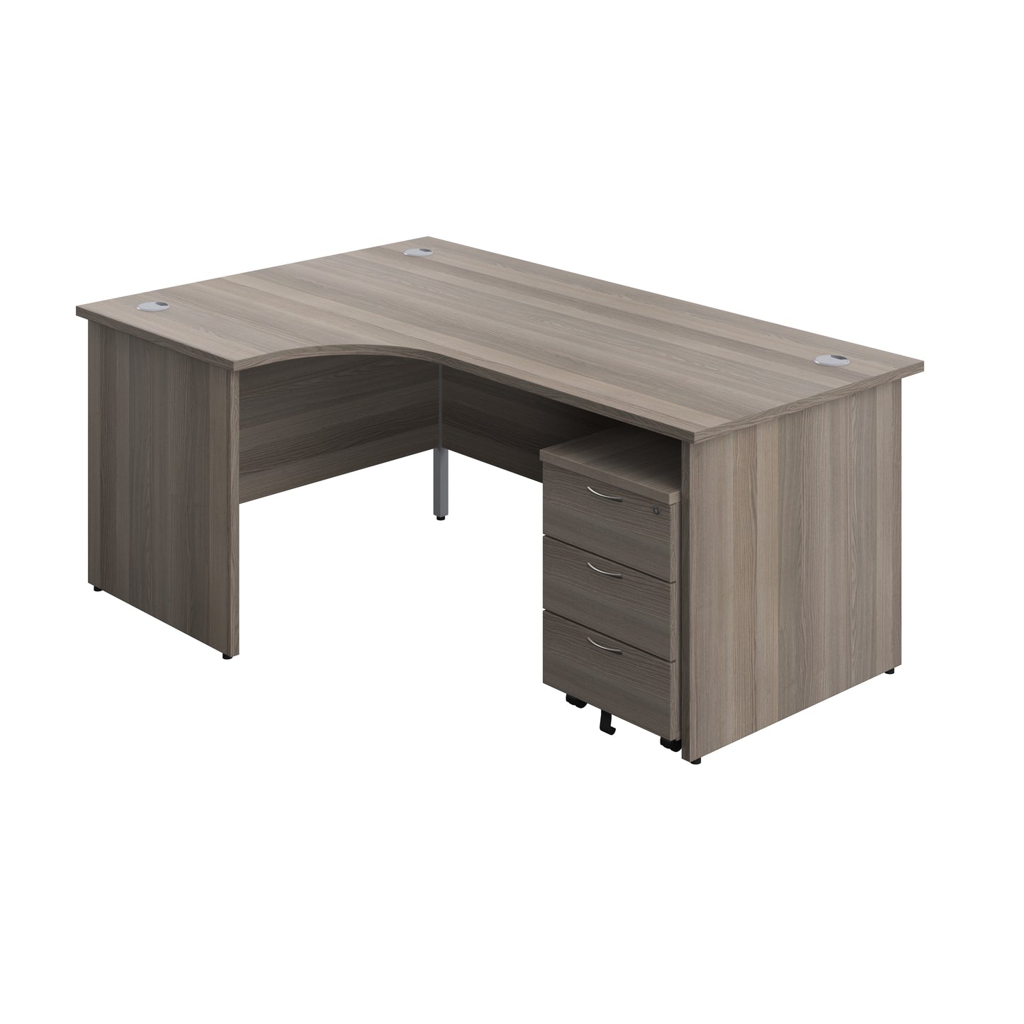 Aztec|Panel|Left Hand Radial Desk with 3 Drawer Mobile Pedestal|1800x1200|Grey Oak