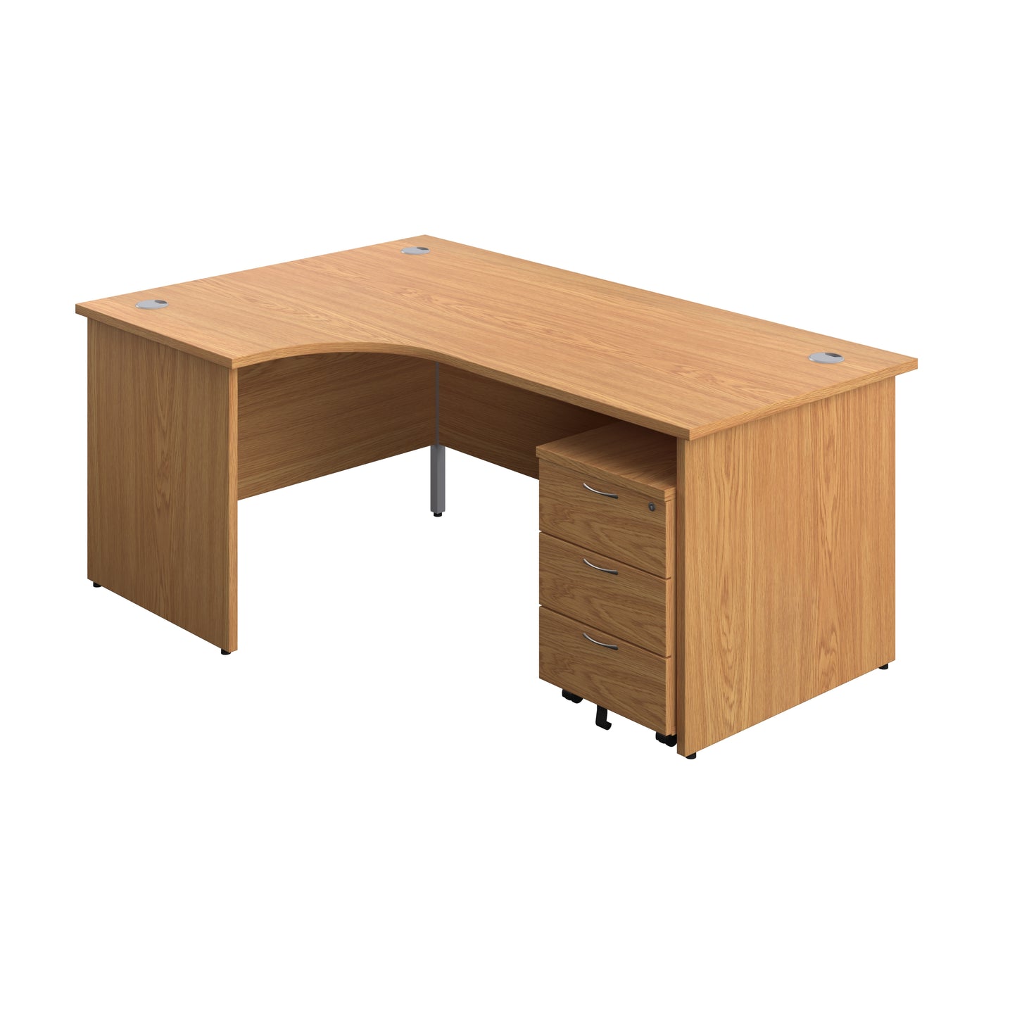 Aztec|Panel|Left Hand Radial Desk with 3 Drawer Mobile Pedestal|1800x1200|Nova Oak