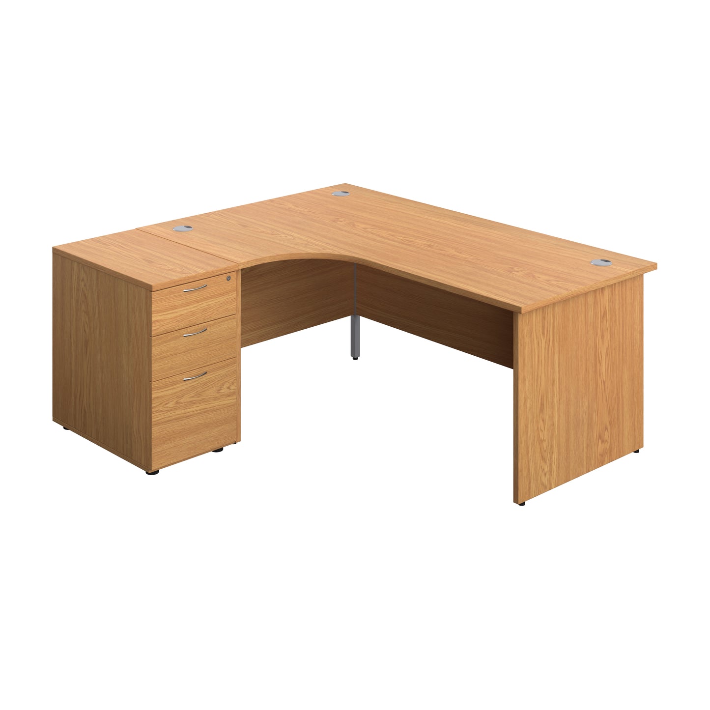 Aztec|Panel|Left Hand Radial Desk with 3 Drawer 600 Desk High Pedestal|1800x1200|Nova Oak