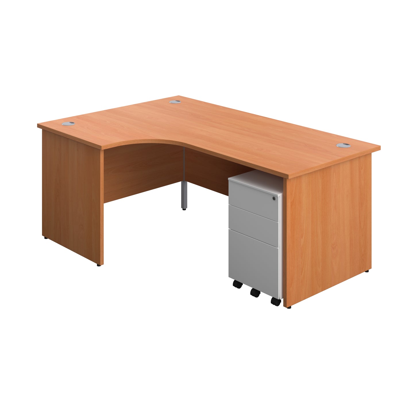 Aztec|Panel|Left Hand Radial Desk with 3 Drawer White Steel Mobile Pedestal|1800x1200|Beech