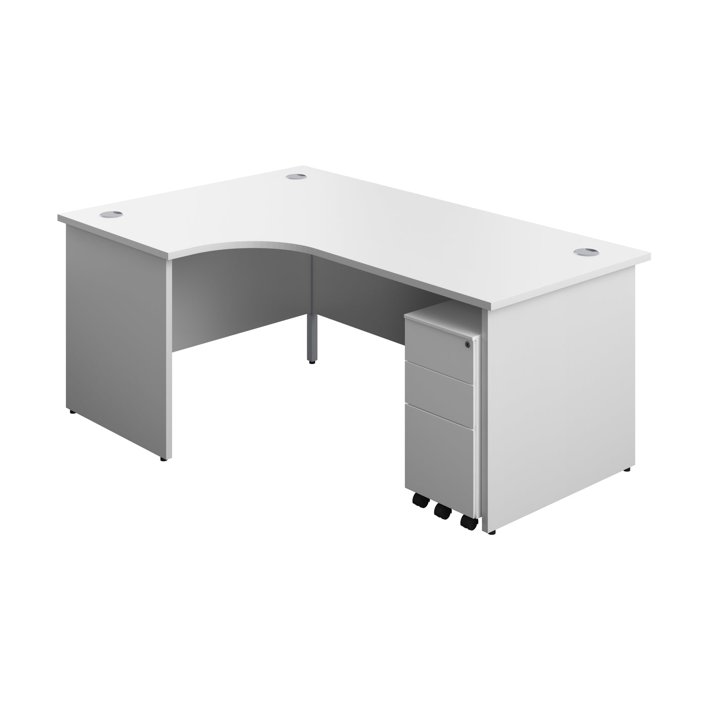 Aztec|Panel|Left Hand Radial Desk with 3 Drawer White Slimline Steel Mobile Pedestal|1800x1200|White
