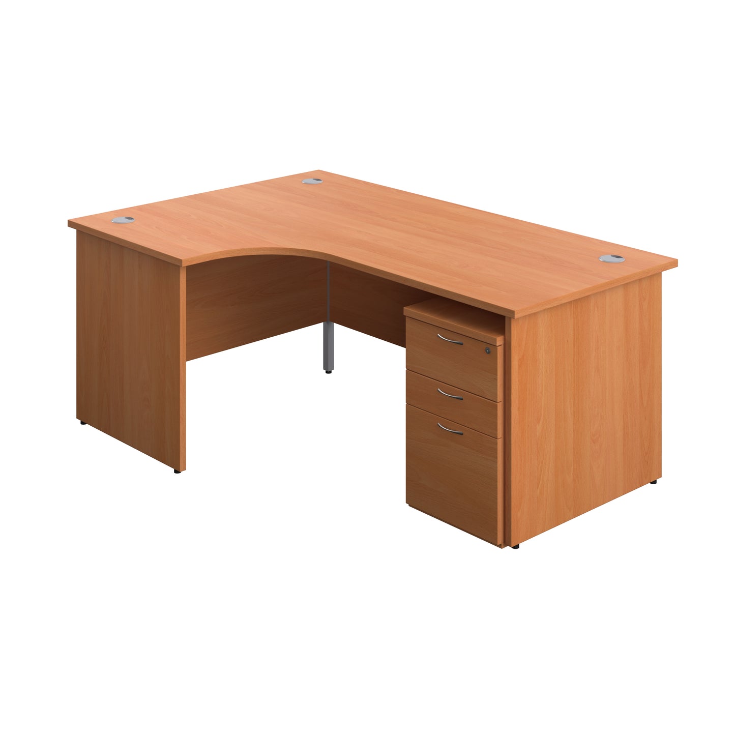 Aztec|Panel|Left Hand Radial Desk with 3 Drawer Under Desk Pedestal|1800x1200|Beech