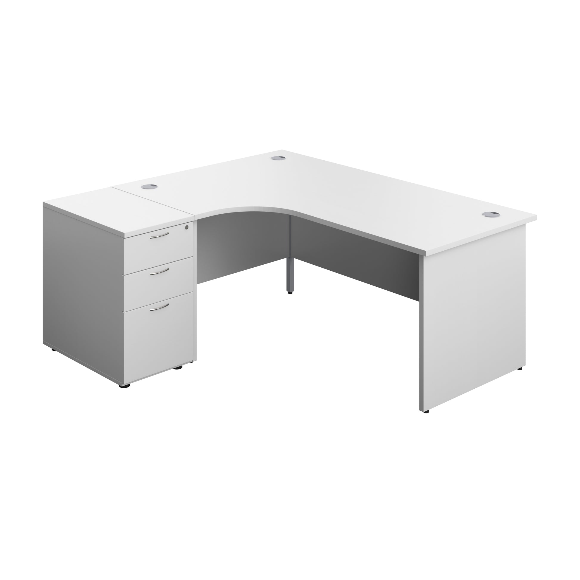 Aztec|Panel|Left Hand Radial Desk with 3 Drawer 600 Desk High Pedestal|1800x1200|White