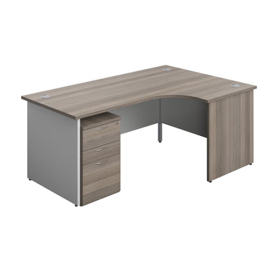 Aztec|Panel|Right Hand Radial Desk with 3 Drawer High Mobile Pedestal|1800x1200|Grey Oak-White