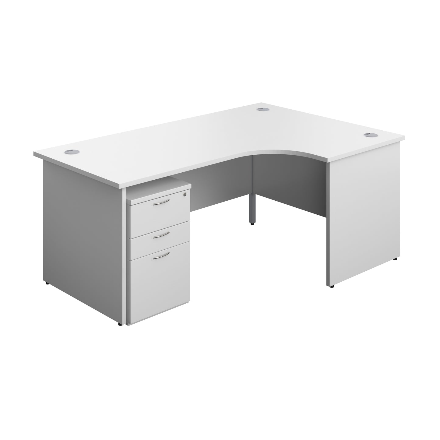 Aztec|Panel|Right Hand Radial Desk with 3 Drawer High Mobile Pedestal|1800x1200|White
