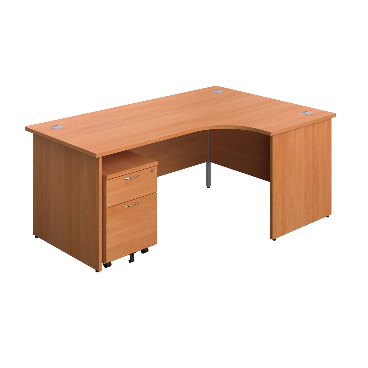 Aztec|Panel|Right Hand Radial Desk with 2 Drawer Mobile Pedestal|1800x1200|Beech