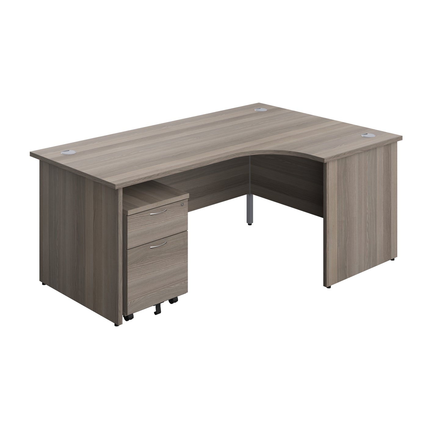 Aztec|Panel|Right Hand Radial Desk with 2 Drawer Mobile Pedestal|1800x1200|Grey Oak