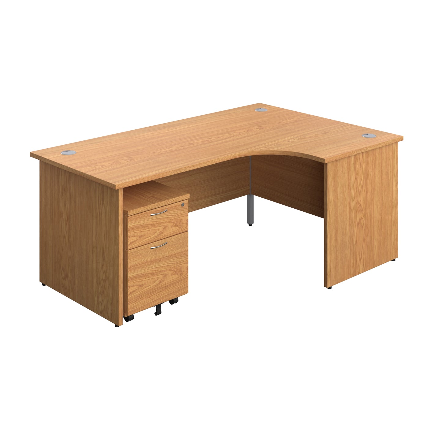 Aztec|Panel|Right Hand Radial Desk with 2 Drawer Mobile Pedestal|1800x1200|Nova Oak