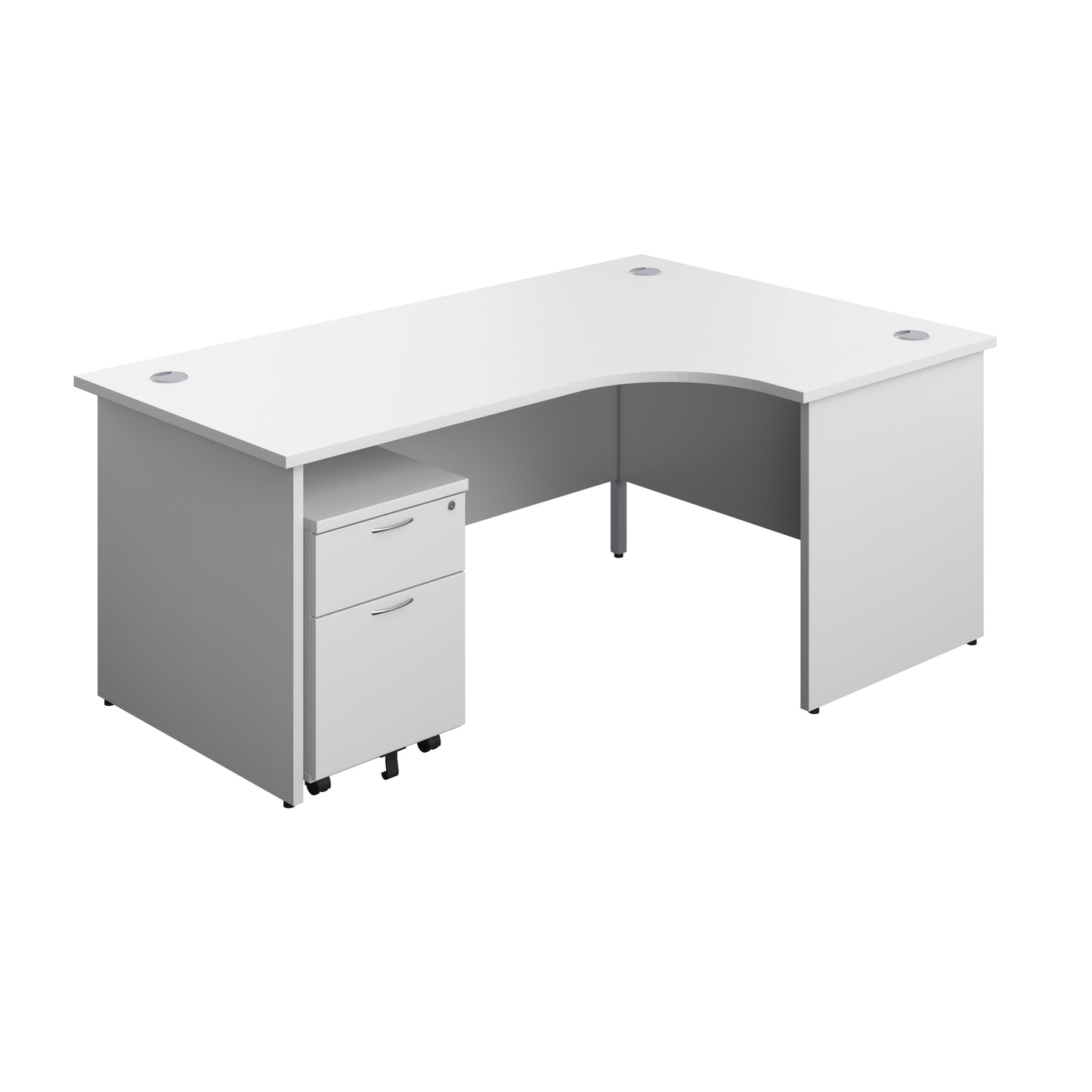 Aztec|Panel|Right Hand Radial Desk with 2 Drawer Mobile Pedestal|1800x1200|White