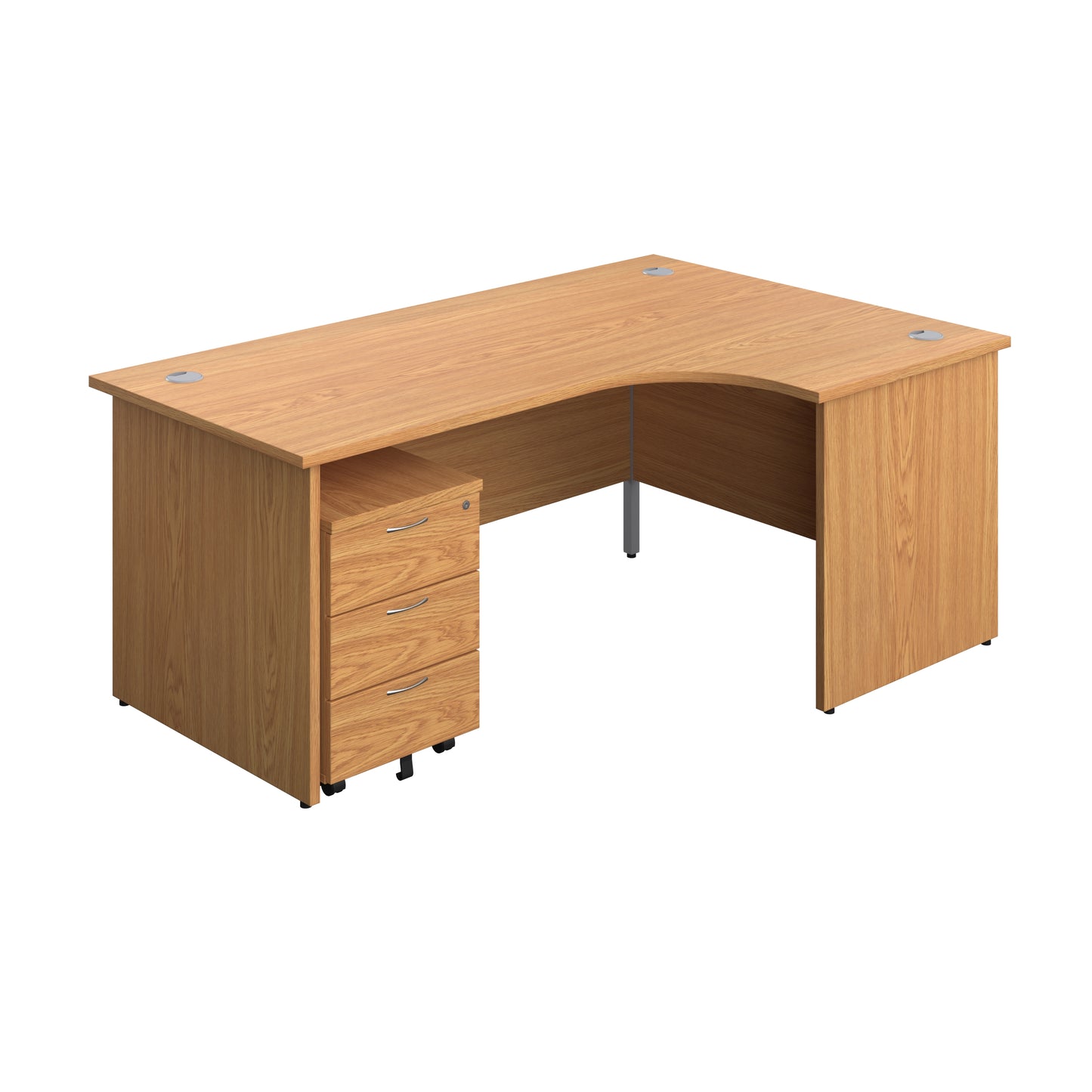 Aztec|Panel|Right Hand Radial Desk with 3 Drawer Mobile Pedestal|1800x1200|Nova Oak
