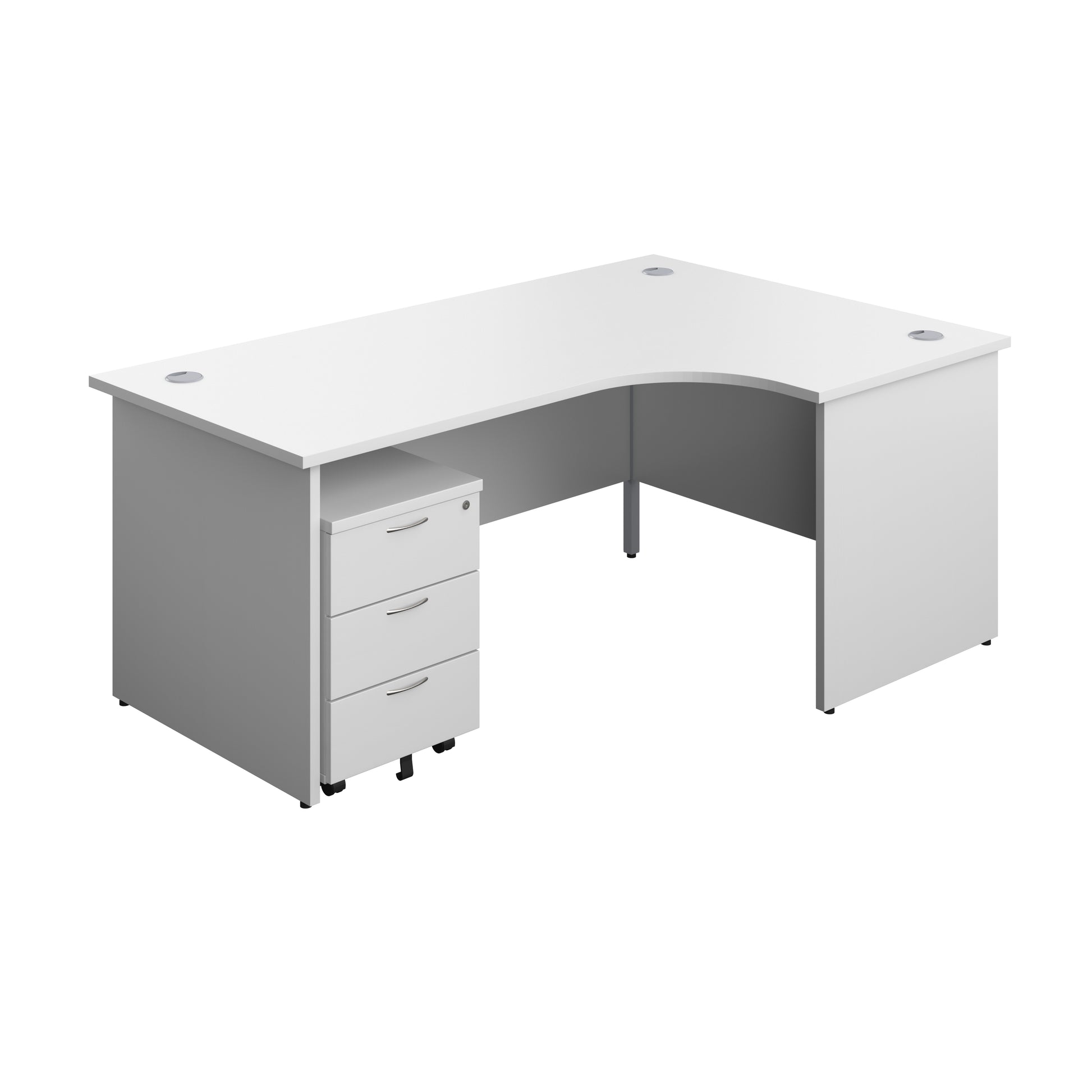 Aztec|Panel|Right Hand Radial Desk with 3 Drawer Mobile Pedestal|1800x1200|White