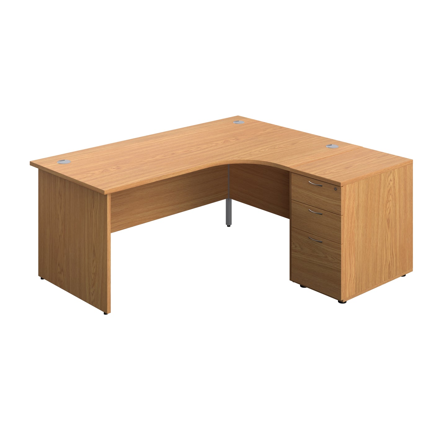 Aztec|Panel|Right Hand Radial Desk with 3 Drawer 600 Desk High Pedestal|1800x1200|Nova Oak