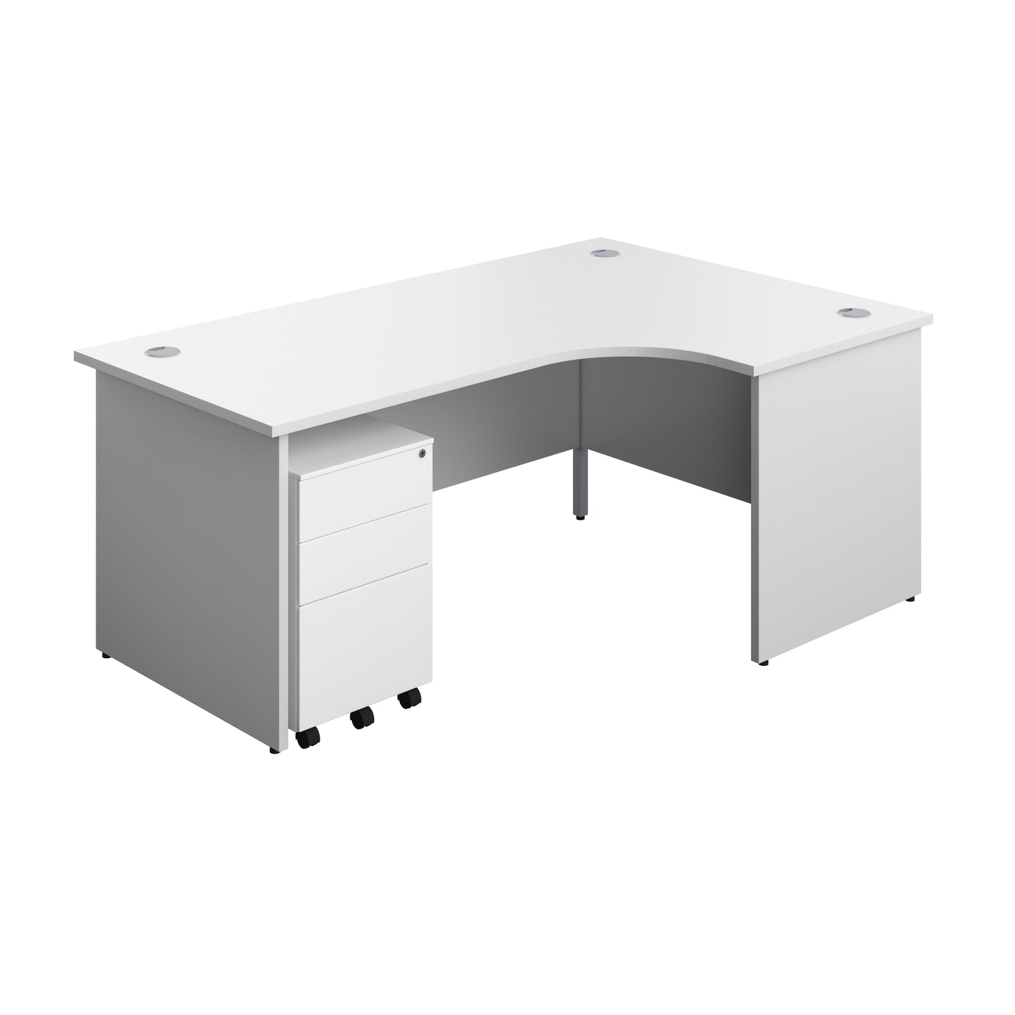 Aztec|Panel|Right Hand Radial Desk with 3 Drawer White Steel Mobile Pedestal|1800x1200|White