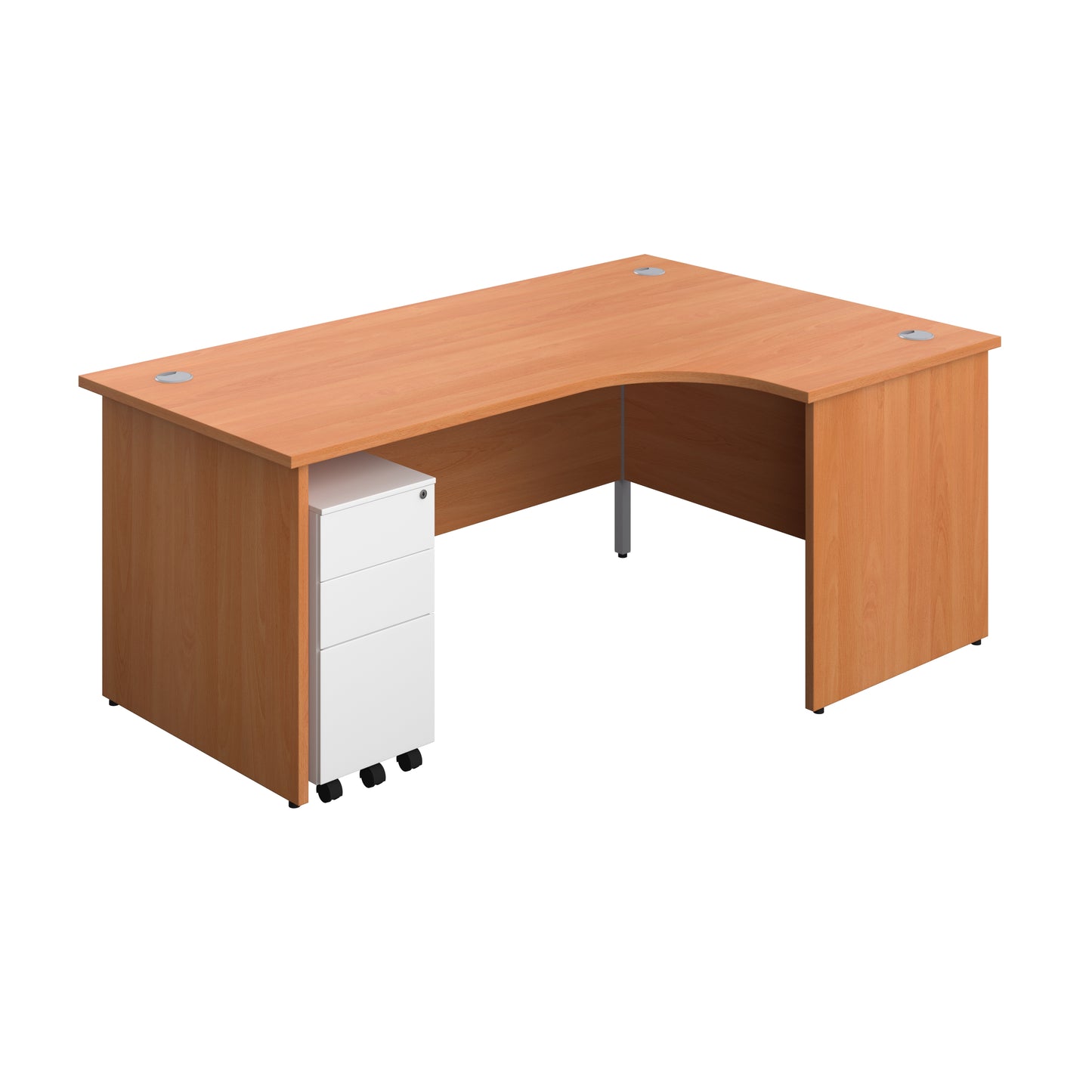 Aztec|Panel|Right Hand Radial Desk with 3 Drawer White Slimline Steel Mobile Pedestal|1800x1200|Beech