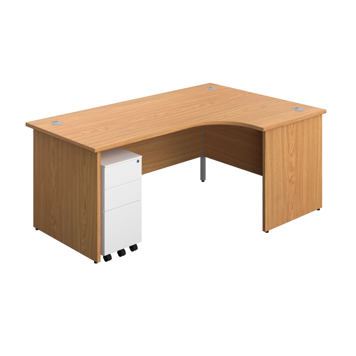 Aztec|Panel|Right Hand Radial Desk with 3 Drawer White Slimline Steel Mobile Pedestal|1800x1200|Nova Oak