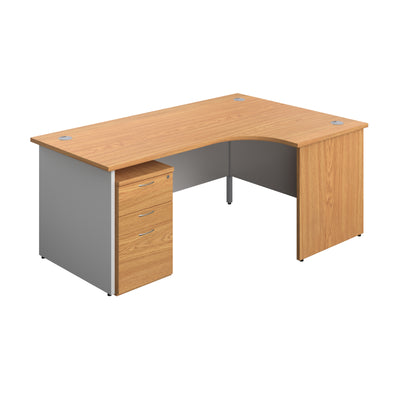 Aztec|Panel|Right Hand Radial Desk with 3 Drawer Under Desk Pedestal|1800x1200|Nova Oak-White