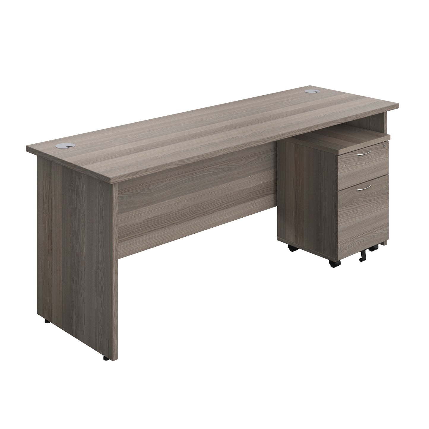 Aztec|Panel|Rectangular Desk with 2 Drawer Mobile Pedestal|1800x600|Grey Oak