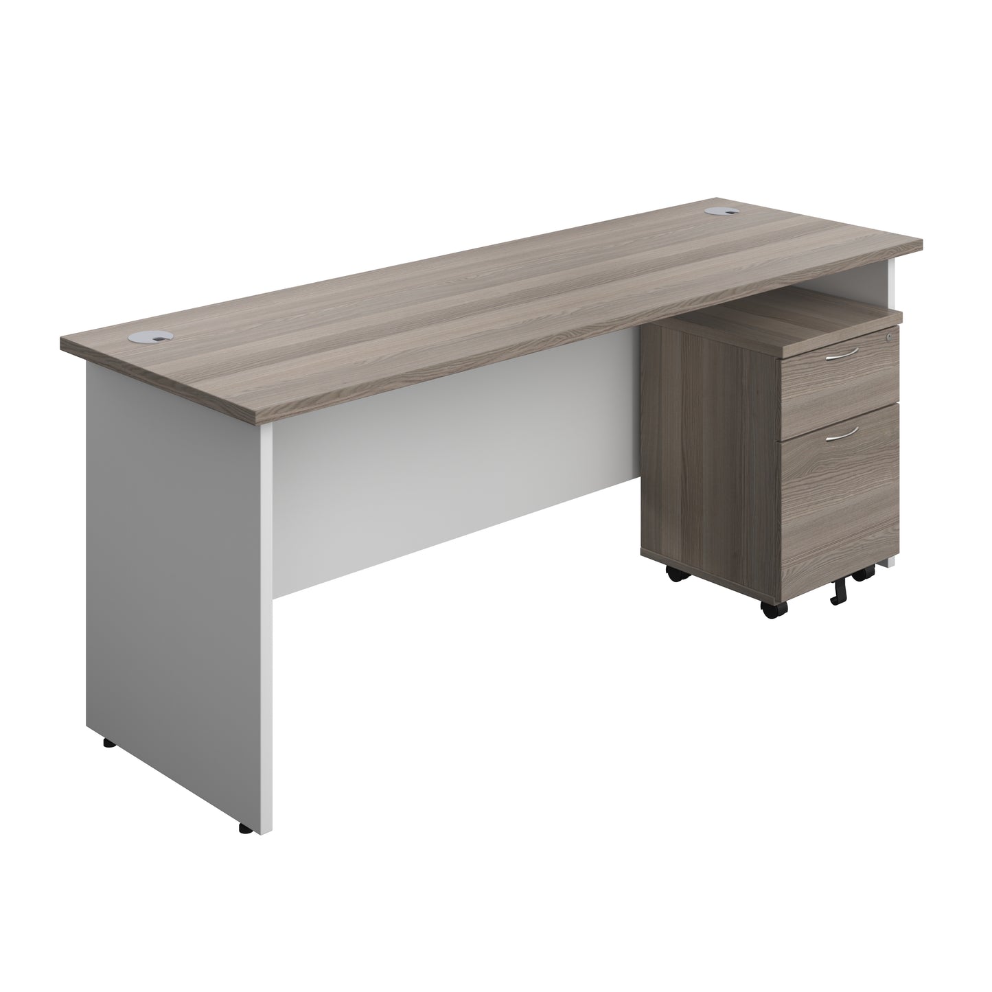 Aztec|Panel|Rectangular Desk with 2 Drawer Mobile Pedestal|1800x600|Grey Oak-White