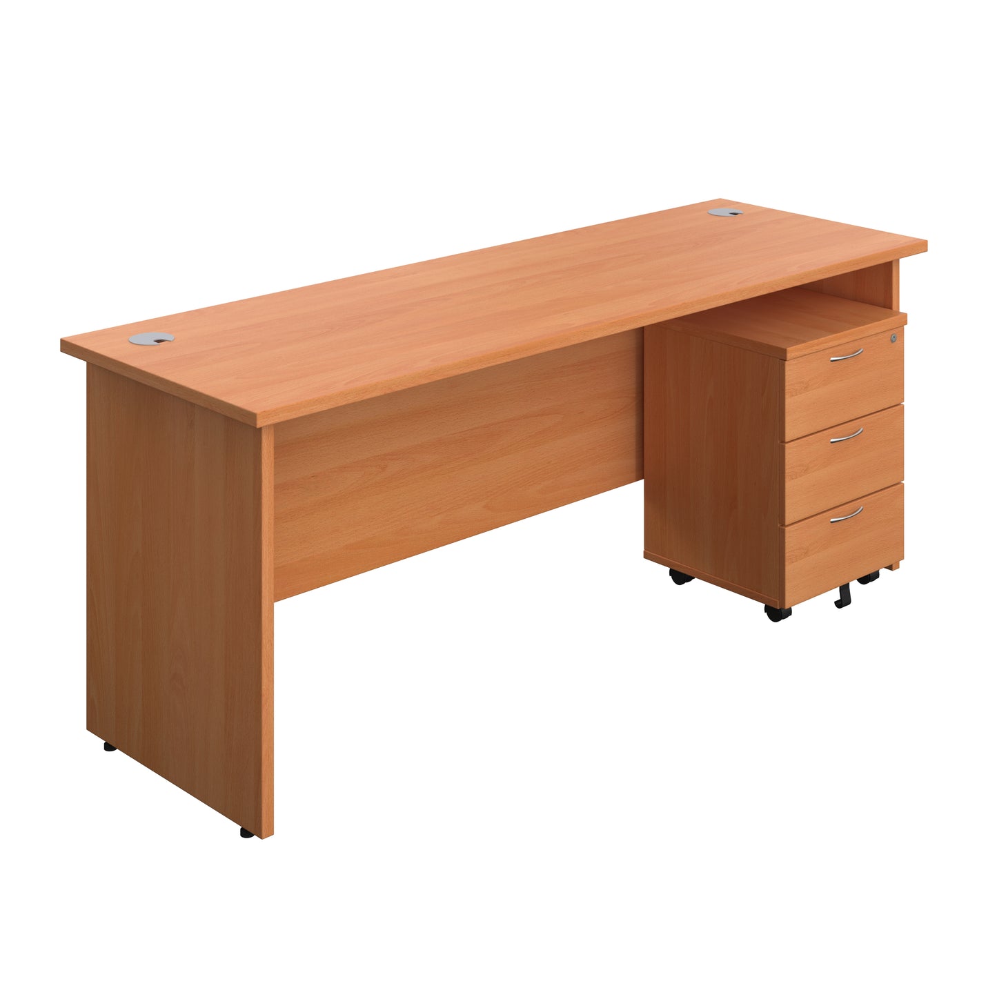 Aztec|Panel|Rectangular Desk with 3 Drawer Mobile Pedestal|1800x600|Beech