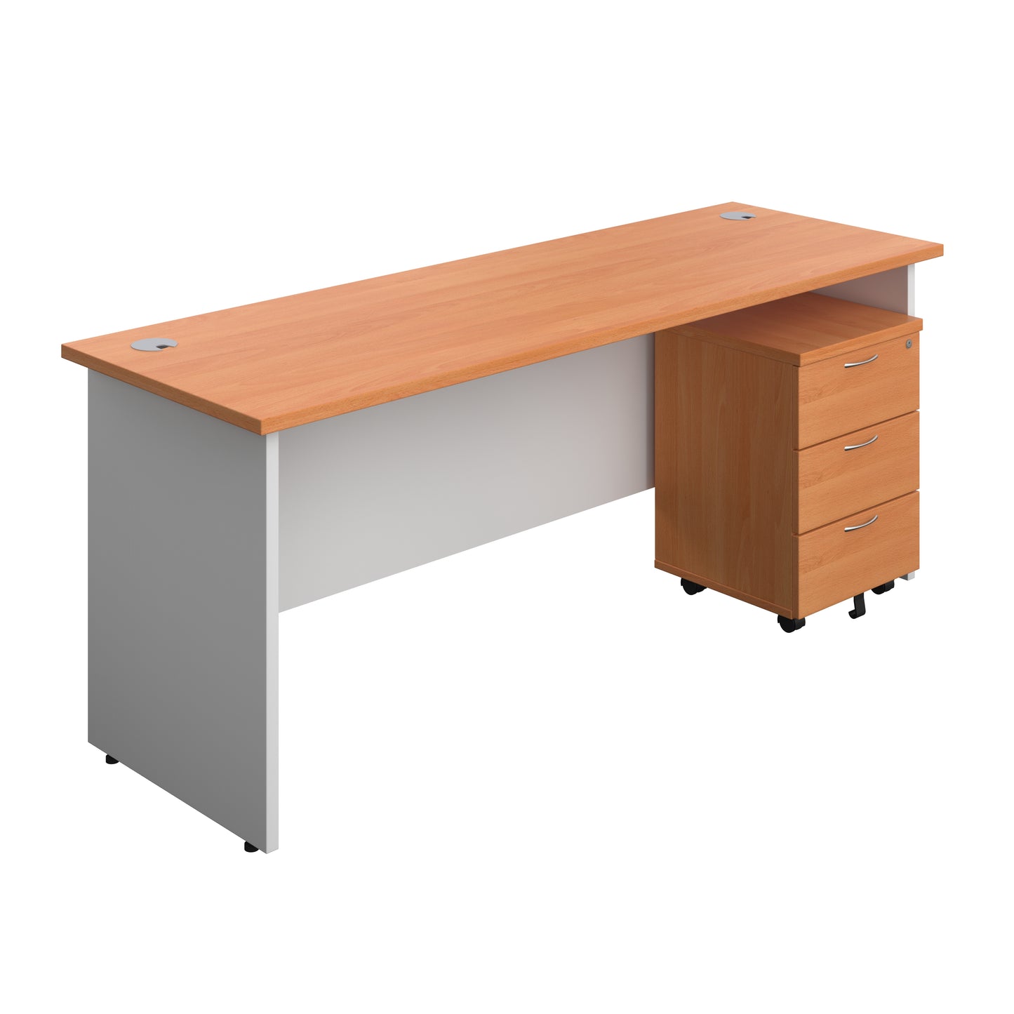 Aztec|Panel|Rectangular Desk with 3 Drawer Mobile Pedestal|1800x600|Beech-White