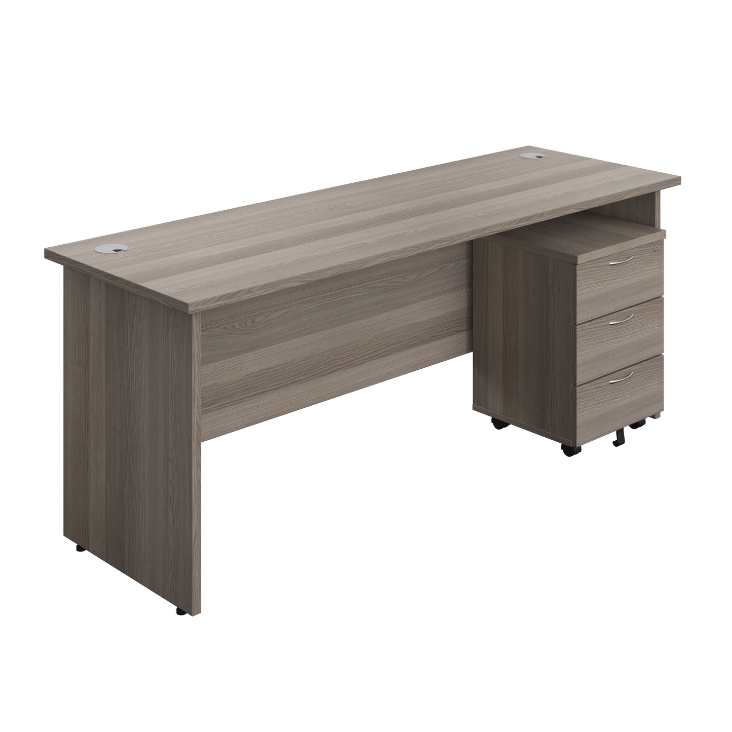 Aztec|Panel|Rectangular Desk with 3 Drawer Mobile Pedestal|1800x600|Grey Oak